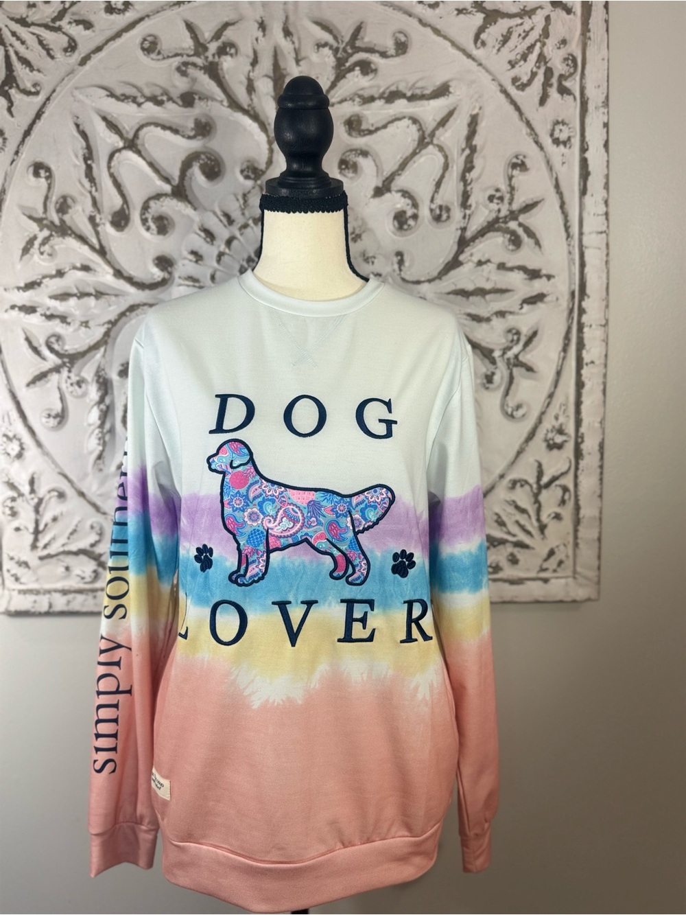 Simply Southern Dog Lover Tie-Dye Crewneck Sweatshirt - Pastel Pink/Blue